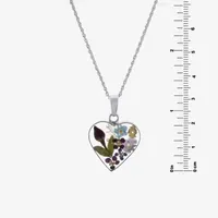 Everlasting Flower Womens Sterling Silver Heart Pendant Necklace