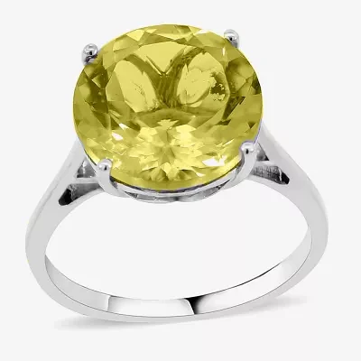 Womens Genuine Green Quartz Sterling Silver Round Cocktail Ring
