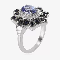 Womens Genuine Purple Tanzanite Sterling Silver Cluster Cocktail Ring