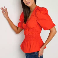 Tinseltown Womens V Neck Short Sleeve Blouse