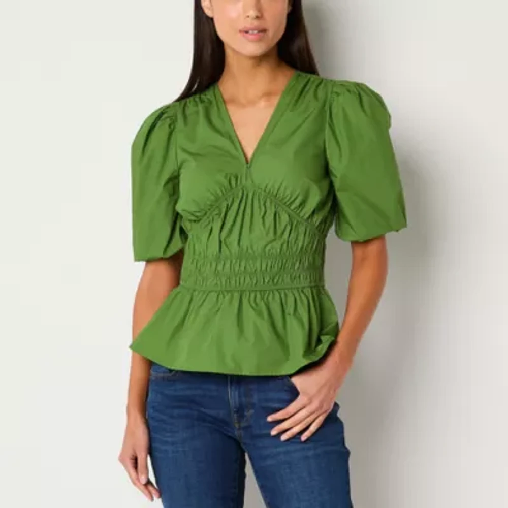 Tinseltown Womens V Neck Short Sleeve Blouse