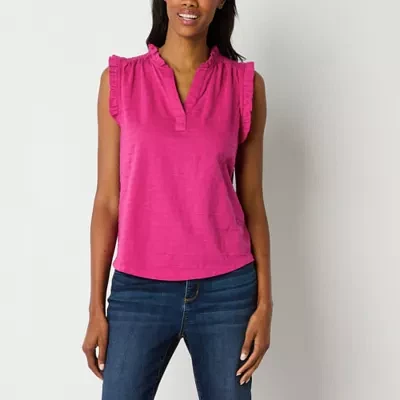 St. John's Bay Womens Split Crew Neck Sleeveless Blouse