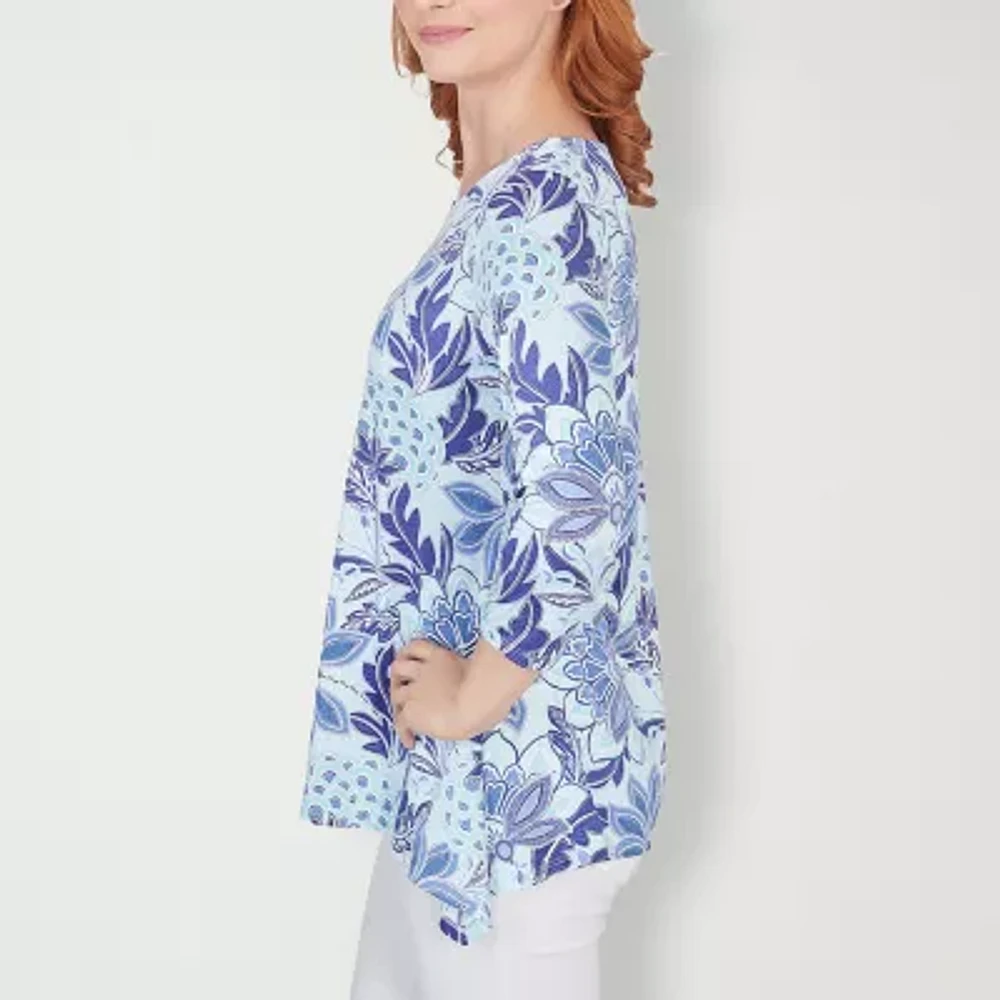 Larky Lark Womens Crew Neck 3/4 Sleeve Tunic Top