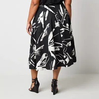 Worthington Womens Mid Rise Midi Flared Skirt-Plus