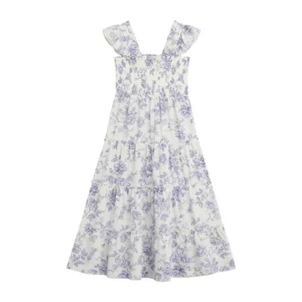 Byer California Big Girls Sleeveless Flutter Sleeve Floral Maxi Dress
