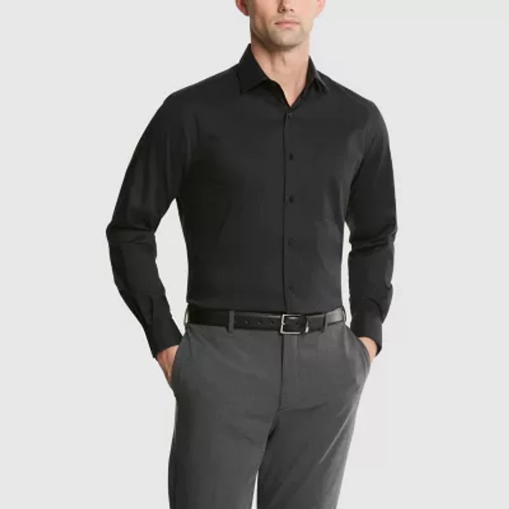 Van Heusen Everyday Defense Mens Fitted Stretch Fabric Wrinkle Free Long Sleeve Dress Shirt