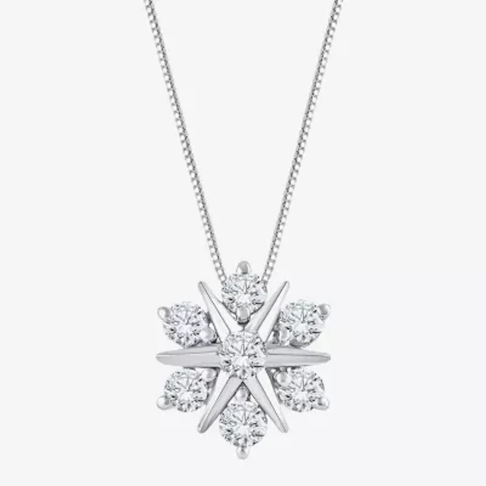 (G Womens 1/2 CT. T.W. Lab Grown White Diamond 10K White Gold Star Pendant Necklaces