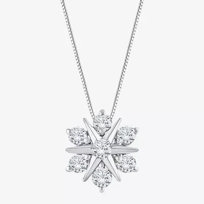 (G Womens 1/2 CT. T.W. Lab Grown White Diamond 10K White Gold Star Pendant Necklaces