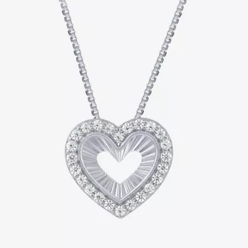 (G,Si2) Womens 1/4 CT. T.W. Lab Grown White Diamond 10K White Gold Heart Pendant Necklace