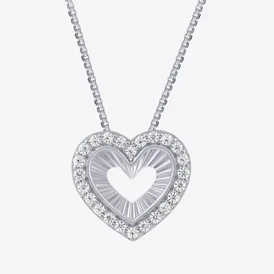 (G,Si2) Womens 1/4 CT. T.W. Lab Grown White Diamond 10K White Gold Heart Pendant Necklace