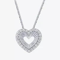 (G,Si2) Womens 1/4 CT. T.W. Lab Grown White Diamond 10K White Gold Heart Pendant Necklace