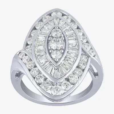 (G/S12) Womens 2 CT. T.W. Lab Grown White Diamond 10K Gold Marquise Cluster Cocktail Ring