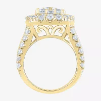 (G/S12) Womens 4 CT. T.W. Lab Grown White Diamond 10K Gold Cushion Cluster Side Stone Cocktail Ring