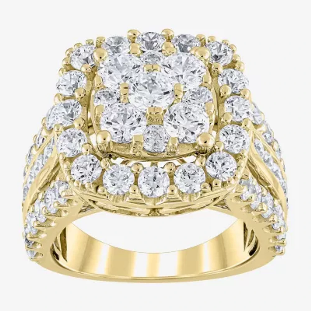 (G/S12) Womens 4 CT. T.W. Lab Grown White Diamond 10K Gold Cushion Cluster Side Stone Cocktail Ring