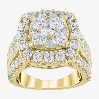 (G/S12) Womens 4 CT. T.W. Lab Grown White Diamond 10K Gold Cushion Cluster Side Stone Cocktail Ring