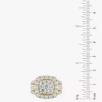 (G/S12) Womens 4 CT. T.W. Lab Grown White Diamond 10K Gold Cushion Cluster Side Stone Cocktail Ring