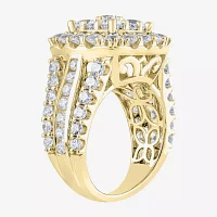 (G/S12) Womens 4 CT. T.W. Lab Grown White Diamond 10K Gold Cushion Cluster Side Stone Cocktail Ring