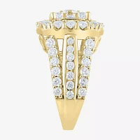 (G/S12) Womens 4 CT. T.W. Lab Grown White Diamond 10K Gold Cushion Cluster Side Stone Cocktail Ring