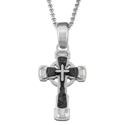 Mens Diamond Accent Natural White Diamond Stainless Steel Cross 24 Inch Pendant Necklace