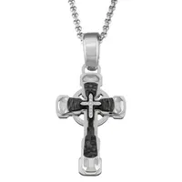 Mens Diamond Accent Natural White Diamond Stainless Steel Cross 24 Inch Pendant Necklace