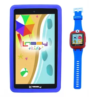 7" Quad Core 2GB RAM 32GB Storage Android 12 Tablet with Blue Kids Defender Case and Kids Smart Watch Blue