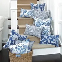 Pillow Perfect Stencil Vine Ocean Square Throw Pillow