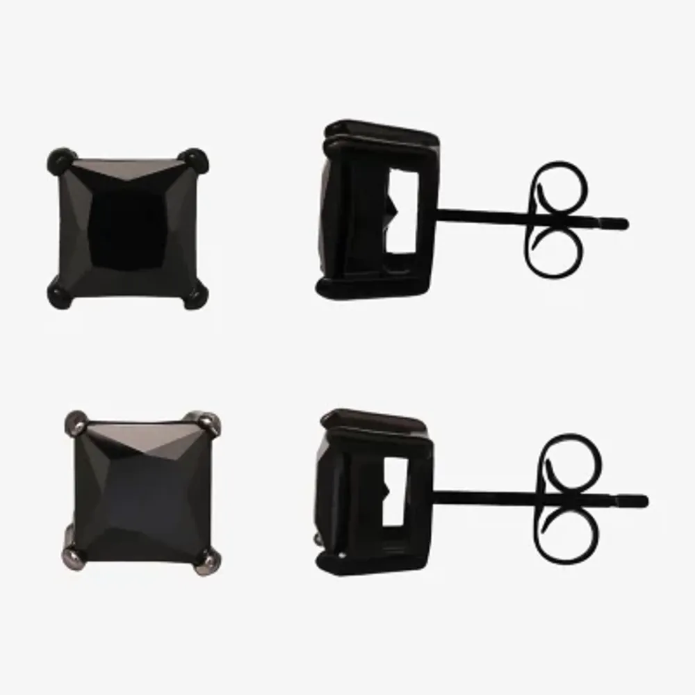 Shaquille O'Neal XLG Mens Black Cubic Zirconia Stainless Steel 2 Pair Earring Set