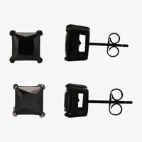 Shaquille O'Neal XLG Mens Black Cubic Zirconia Stainless Steel 2 Pair Earring Set