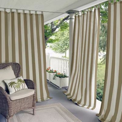 Elrene Home Fashions Highland Stripe Uv 50+ Light-Filtering Tab Top Single Outdoor Curtain Panel