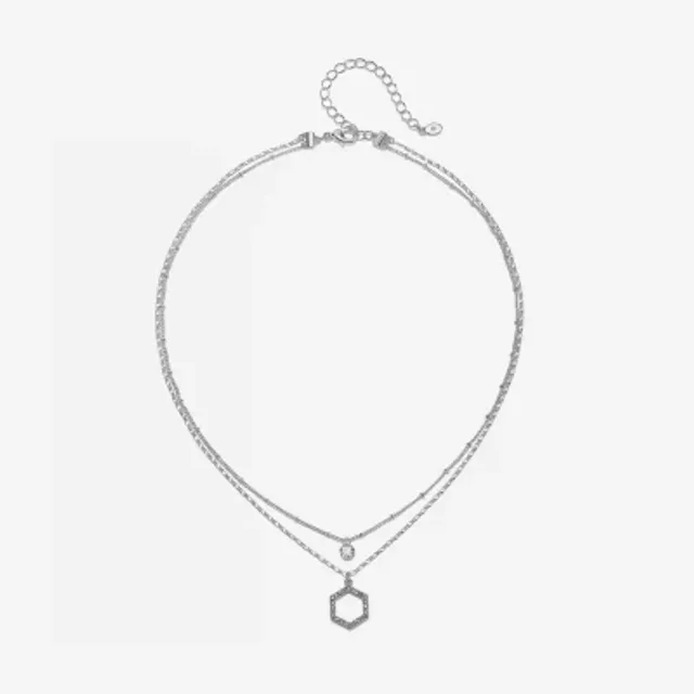 Worthington Silver Tone Padlock Charm 17 Inch Link Collar Necklace