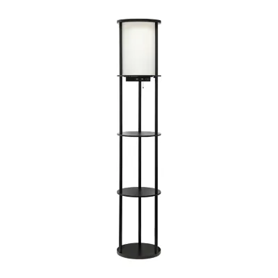 Etagere Storage Floor Lamp With 2 Usb And 1 Outlet