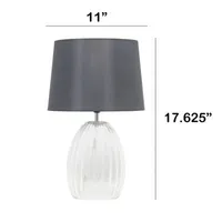 17.63" Contemporary Fluted Glass With Gray Fabric Shade Lamp Table