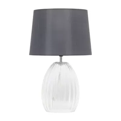 17.63" Contemporary Fluted Glass With Gray Fabric Shade Lamp Table