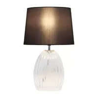 17.63" Contemporary Fluted Glass With Gray Fabric Shade Lamp Table