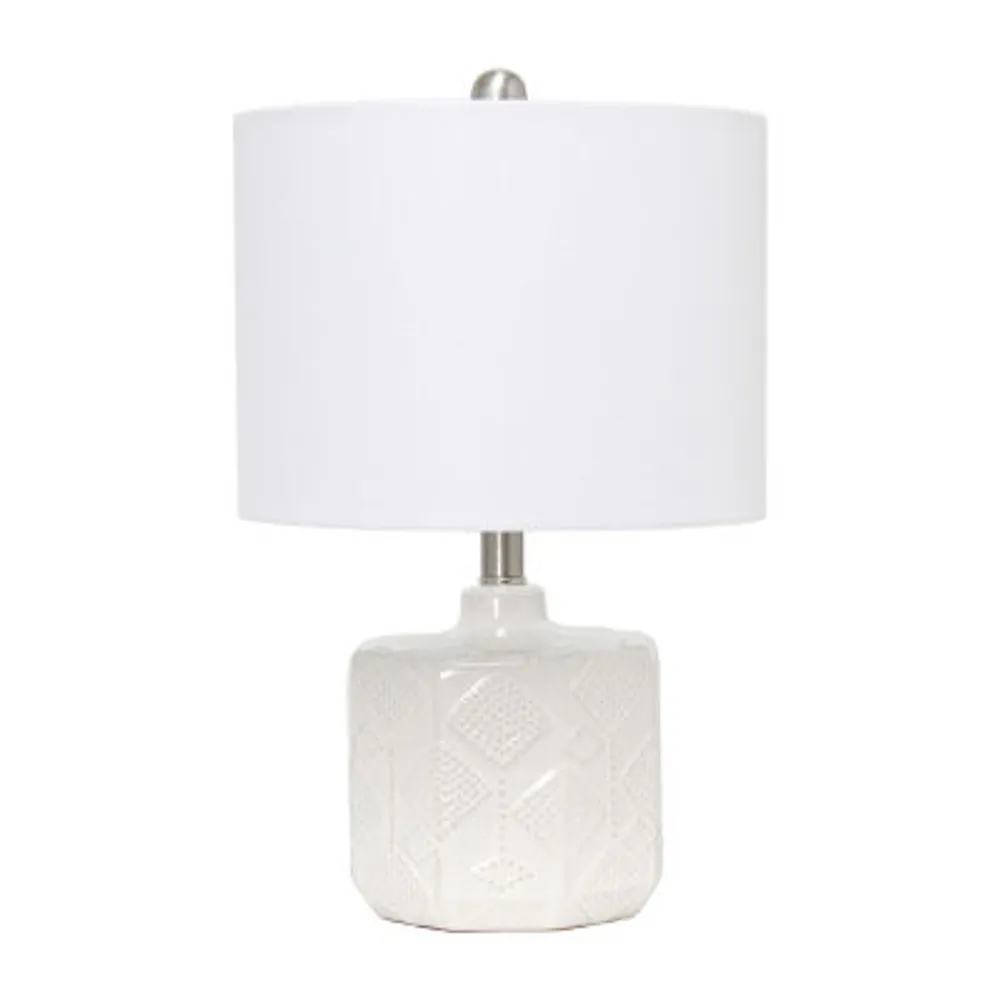 19" Off White Ceramic Eyelet Table Lamp