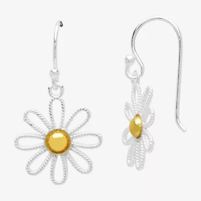 Silver Treasures 14K Gold Over Silver Sterling Silver Flower Drop Earrings