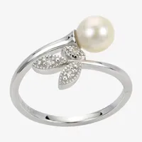 Womens 6-6.5MM White Cultured Freshwater Pearl Sterling Silver Cocktail Ring