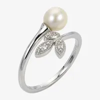 Womens 6-6.5MM White Cultured Freshwater Pearl Sterling Silver Cocktail Ring