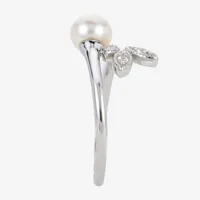 Womens 6-6.5MM White Cultured Freshwater Pearl Sterling Silver Cocktail Ring