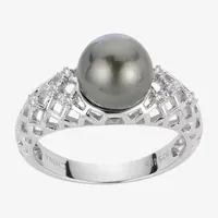 Womens 8.5MM White Cultured Freshwater Pearl Sterling Silver Cocktail Ring