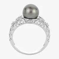 Womens 8.5MM White Cultured Freshwater Pearl Sterling Silver Cocktail Ring