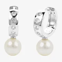 White Cultured Freshwater Pearl Sterling Silver 12mm Hoop Earrings