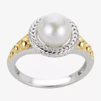 Womens 8-8.5MM White Cultured Freshwater Pearl 14K Two Tone Gold Over Silver Cocktail Ring