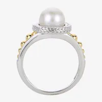 Womens 8-8.5MM White Cultured Freshwater Pearl 14K Two Tone Gold Over Silver Cocktail Ring