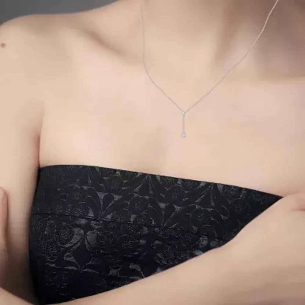 Womens 1/5 CT. Natural White Diamond 10K White Gold Pear Y Necklace