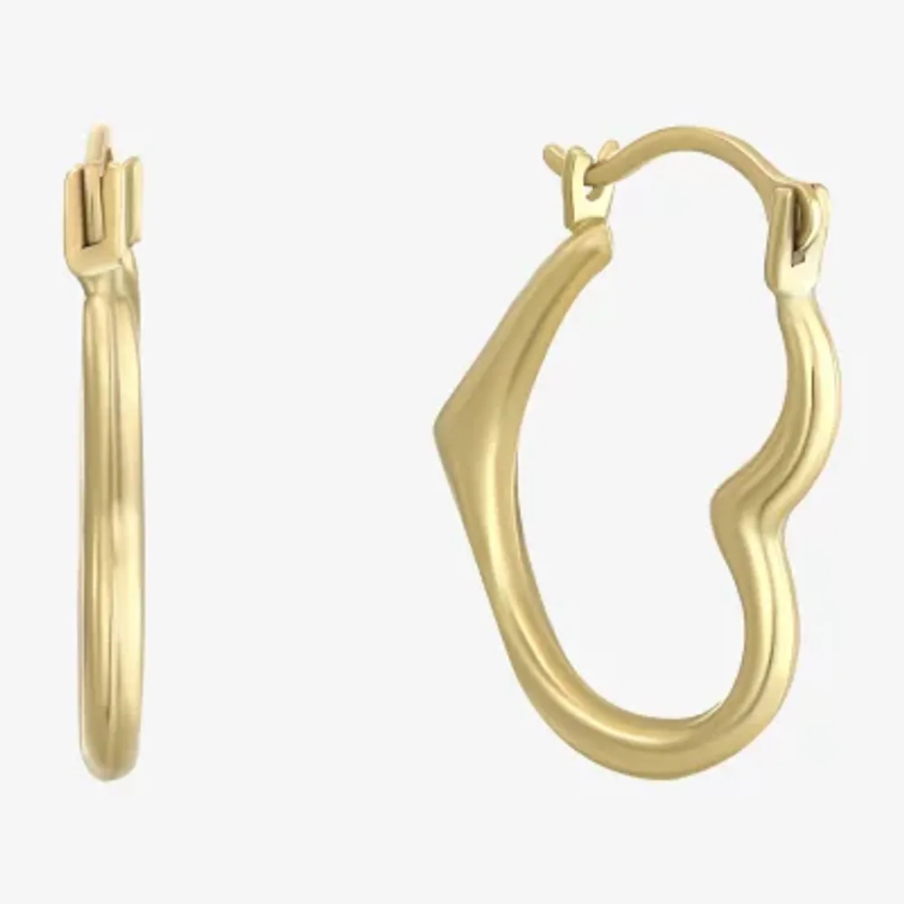 Womens 14K Gold 14mm Heart Hoop Earrings