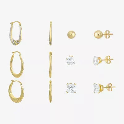 Women's Cubic Zirconia 14K Gold 6 Pair Earring Set