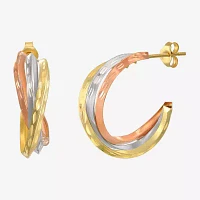 14K Tri-Tone Gold Crossover Hoop Earrings