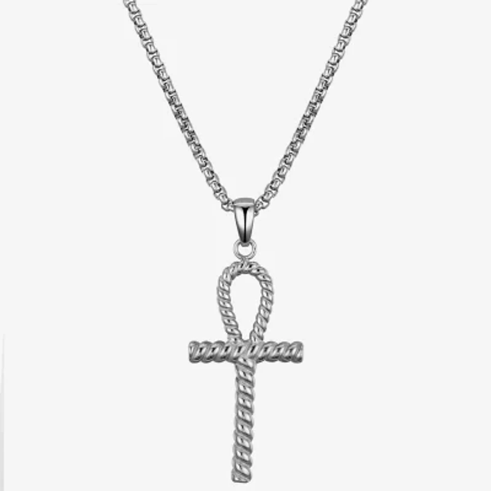 J.P. Army Ankh Stainless Steel 24 Inch Rolo Cross Pendant Necklace