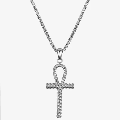 J.P. Army Ankh Stainless Steel 24 Inch Rolo Cross Pendant Necklace